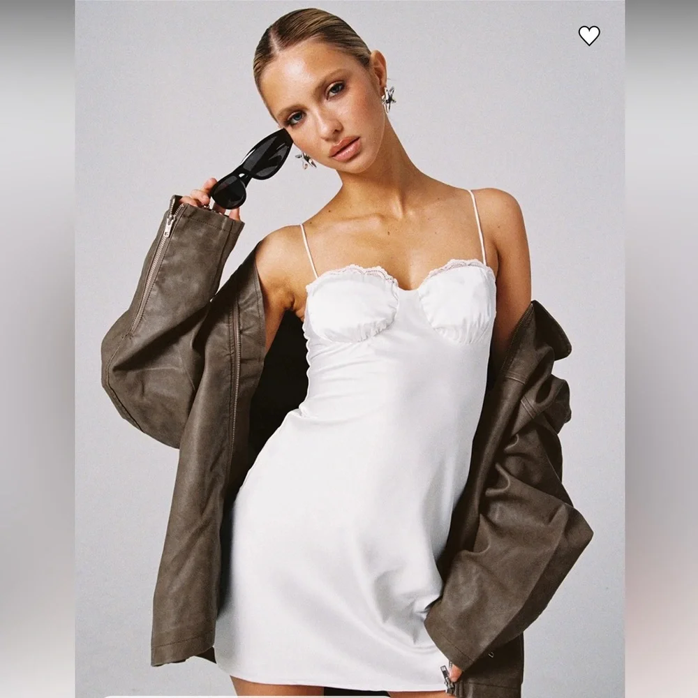 NWT White Satin Lace Slip mini dress women’s 8 Princess Polly Snowbird - Picture 2 of 7